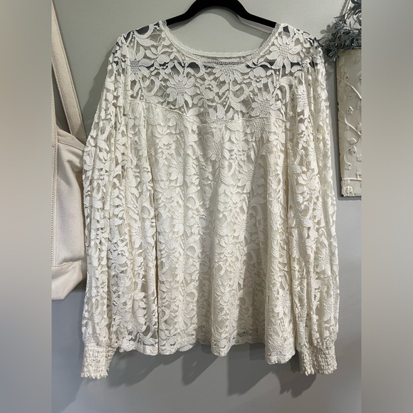 torrid Tops - Torrid 2X Stretch Lace And Mesh Crew Neck Long Sleeve Top White